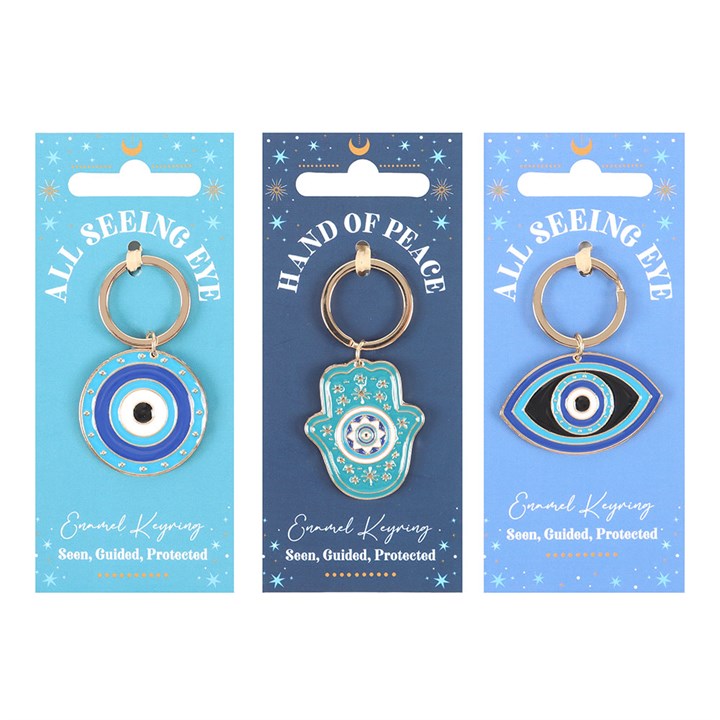 Set of 18 All Seeing Eye Keyrings on Display