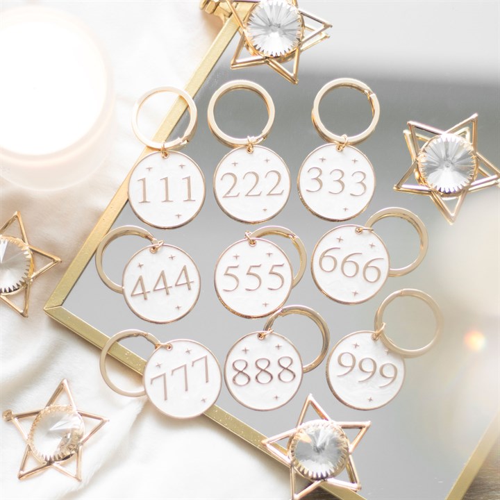 Set of 36 Angel Number Keyrings on Display