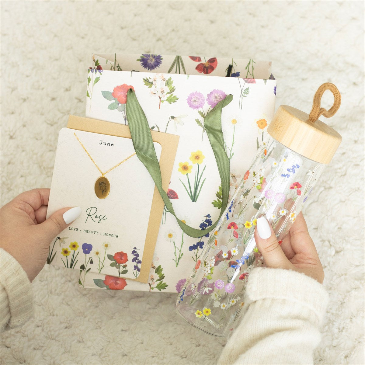 Wildflower Glass And Bamboo Water Bottle