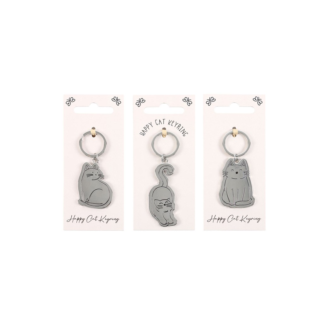 Set of 24 Happy Cat Keyrings on Display