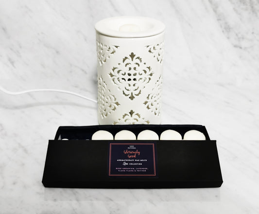 Electric Wax Melt Burner Set with 12 x Natural Aromatherapy Wax Melts