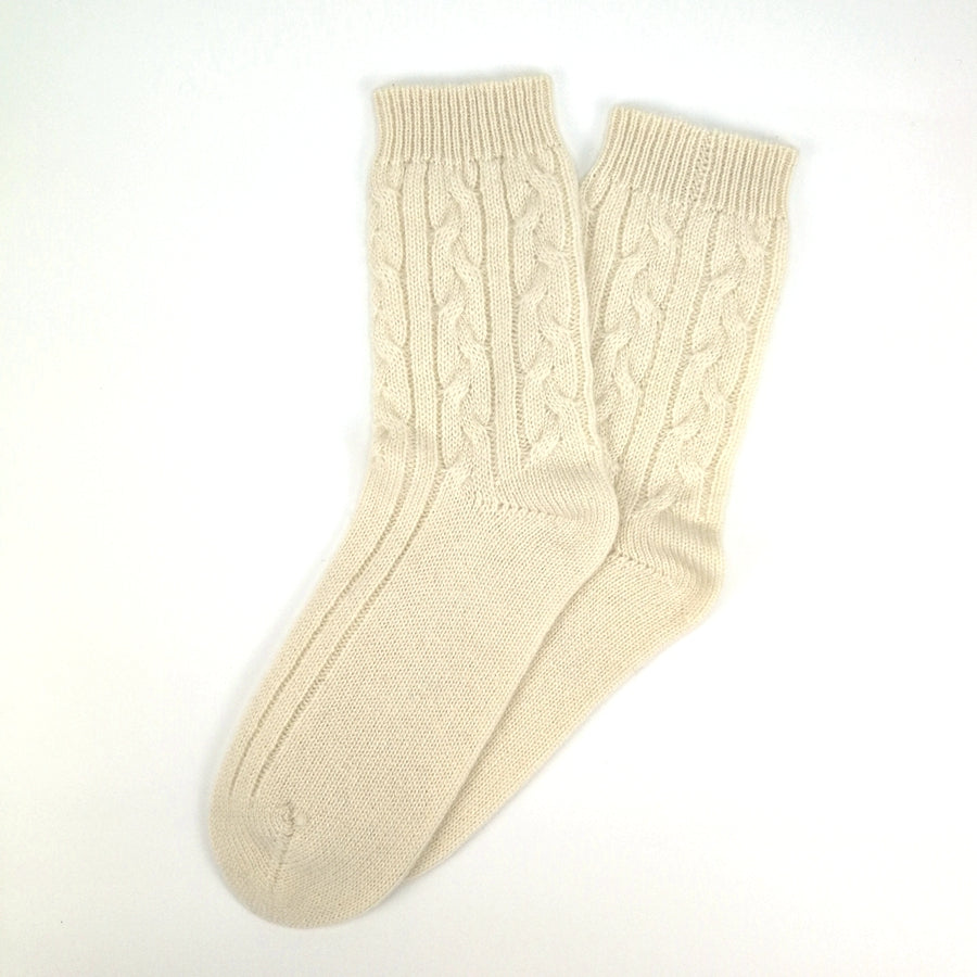 Luxurious Cable Knit 100% Pure Cashmere Wool Sleep Warm Cream Socks