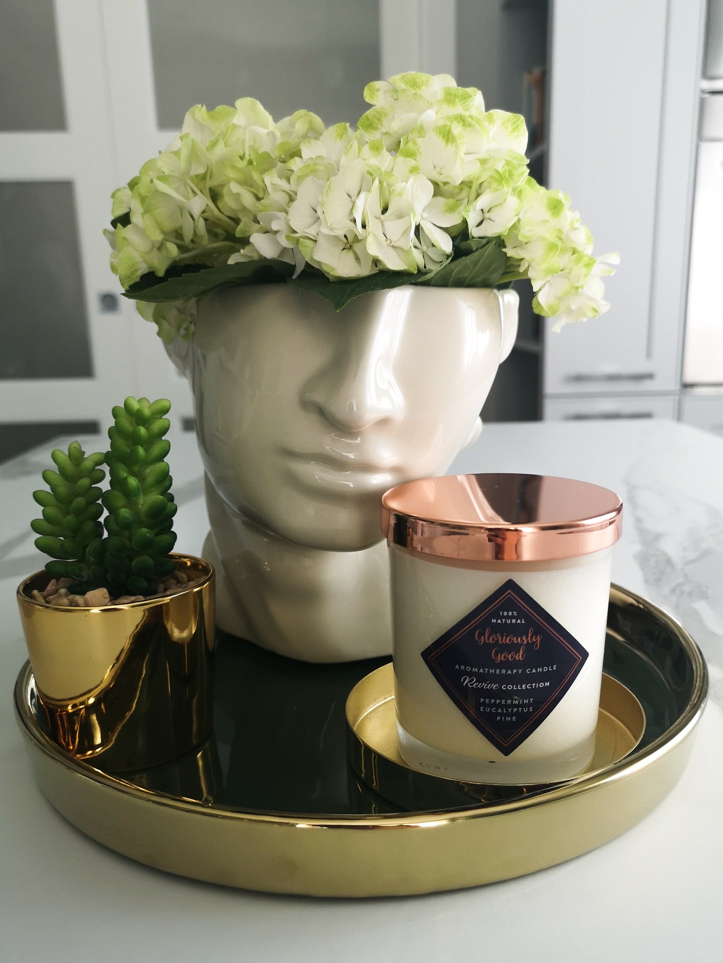Peppermint, Eucalyptus and Pine aromatherapy candle with rose gold lid hand poured natural soy wax with essential oils