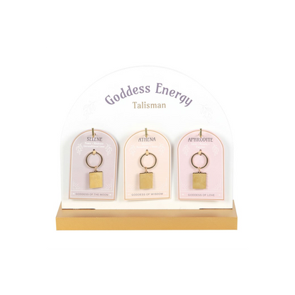 Set of 24 Goddess Talisman Keyrings on Display