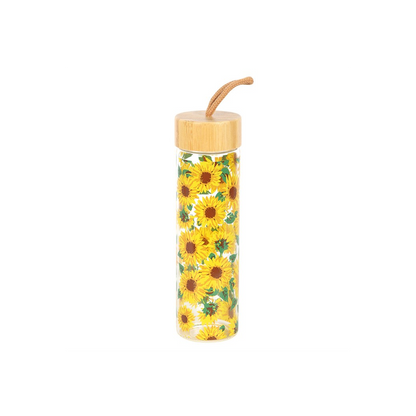 Sunflower Print Glass Water Bottle