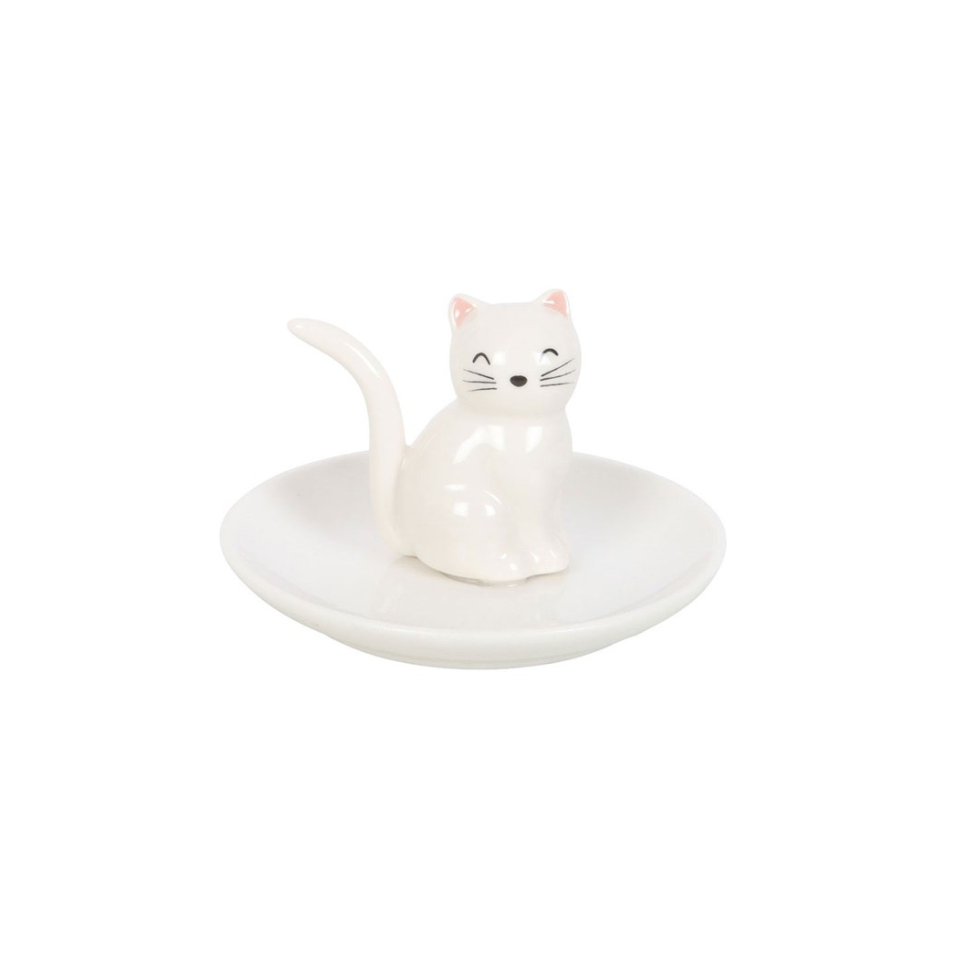 Sitting White Cat Face Trinket Dish