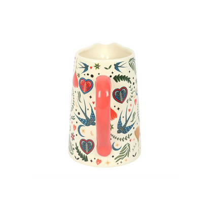Cream Folk Print Ceramic Flower Jug