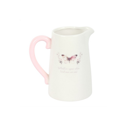 White Butterfly Print Ceramic Flower Jug