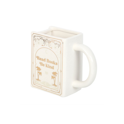 Read Books Be Kind White Book Shaped Mug
