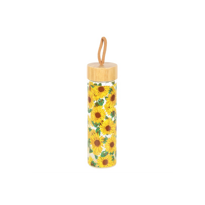 Sunflower Print Glass Water Bottle