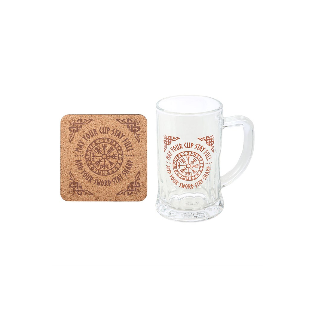 Viking Compass Glass Beer Tankard with Coaster
