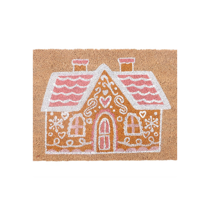 Natural Pink Gingerbread House Doormat