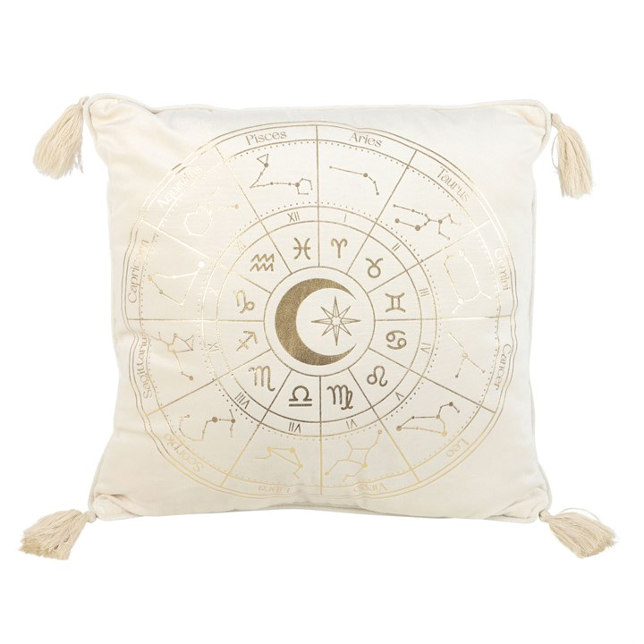 Off white astrology wheel square cushion