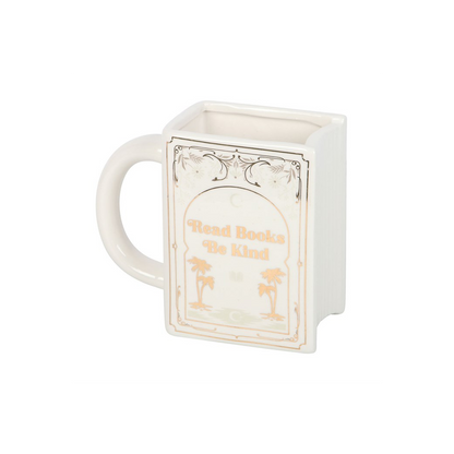 Read Books Be Kind White Book Shaped Mug