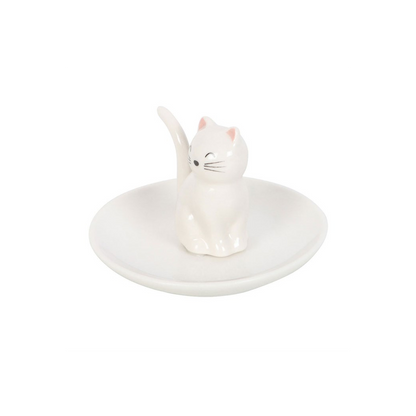 Sitting White Cat Face Trinket Dish