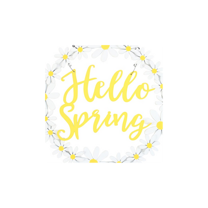 Hello Spring Hanging Daisy Wreath Decoration