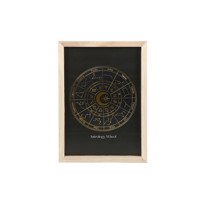 Black Astrology Wheel Framed Wall Art Print
