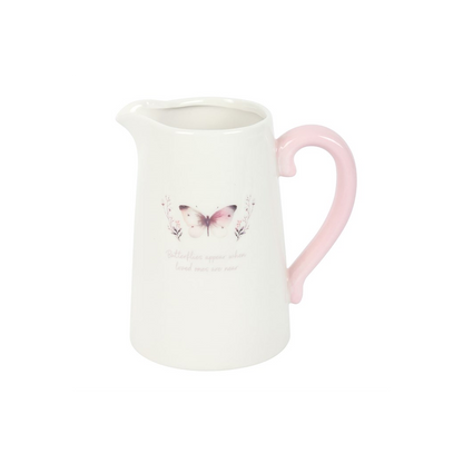 White Butterfly Print Ceramic Flower Jug