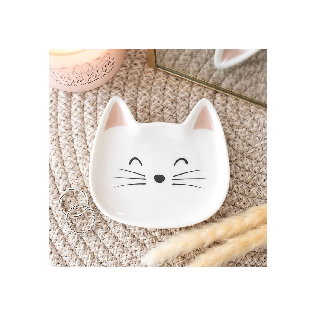 White Cat Face Trinket Dish
