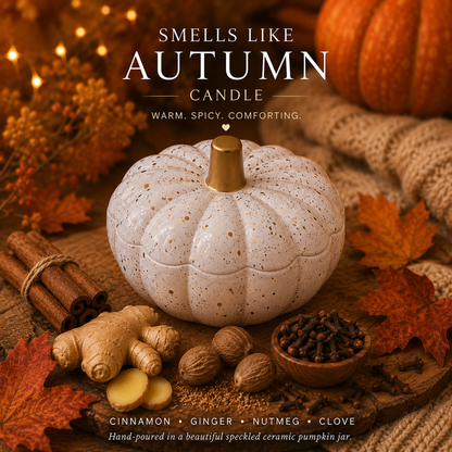 Smells Like Autumn Pumpkin Candle in White Speckled Jar