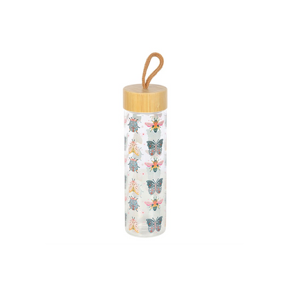 Floral Bug Print Glass Water Bottle