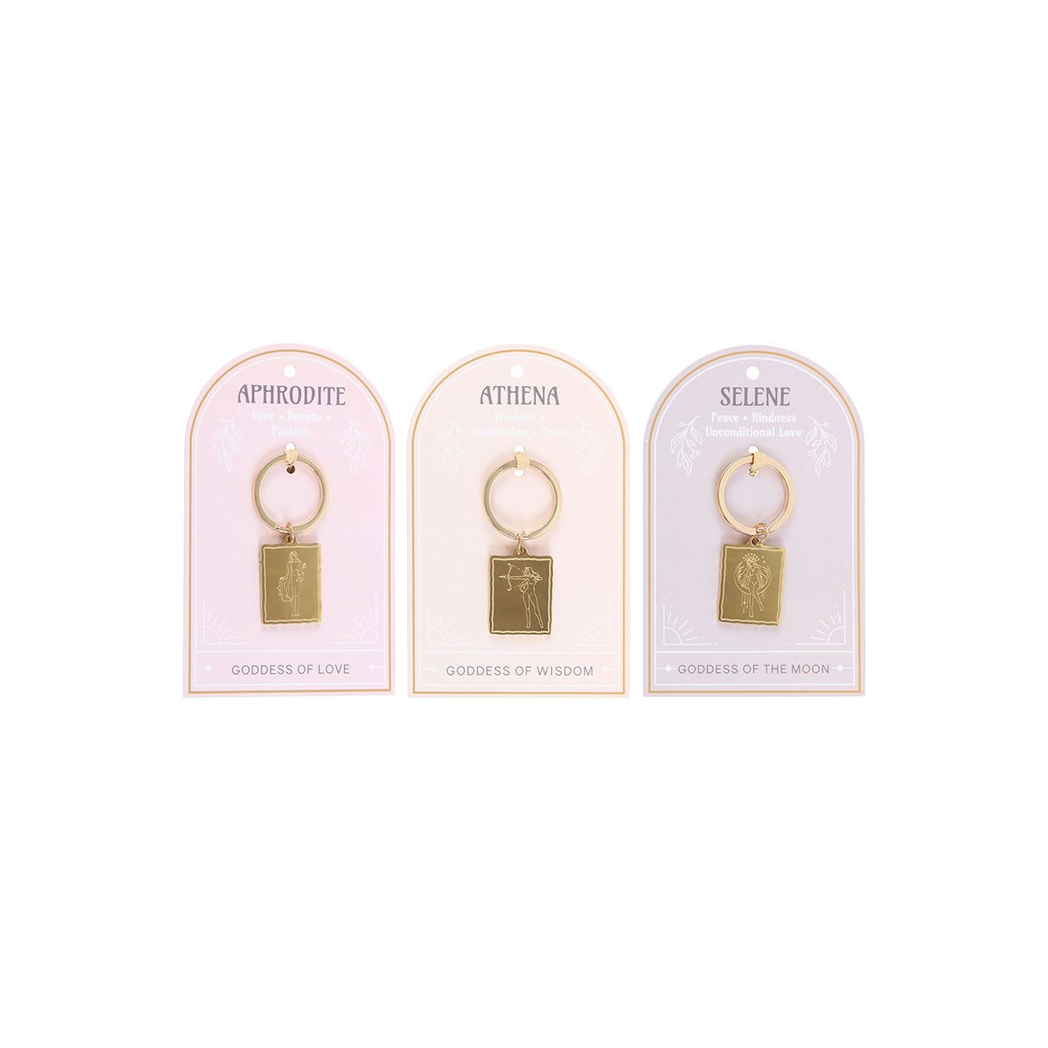 Set of 24 Goddess Talisman Keyrings on Display