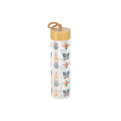 Floral Bug Print Glass Water Bottle