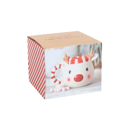 Rudolph Reindeer Mug and Socks Set