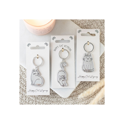 Set of 24 Happy Cat Keyrings on Display
