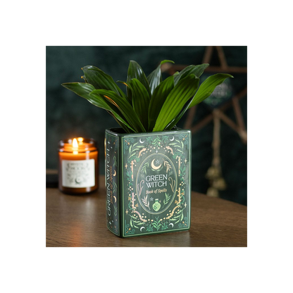 Green Witch Book Shaped Vase