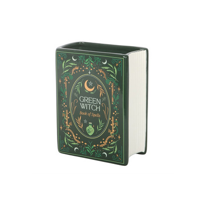 Green Witch Book Shaped Vase