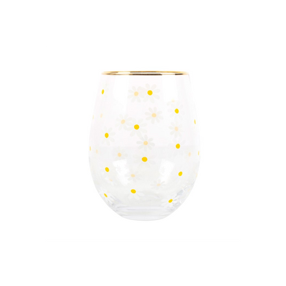 All Over Daisy Print Stemless Wine Glass