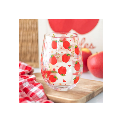Apple Print Stemless Glass