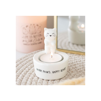 Warm Paws, Happy Heart Cat Tealight Holder