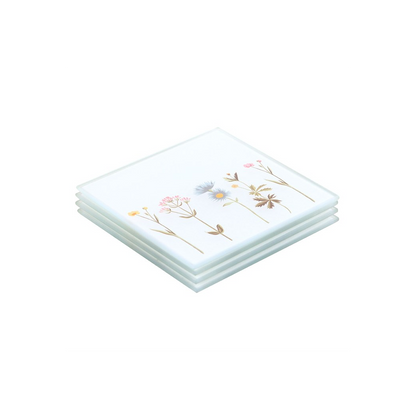 Floral Glass Coaster Set