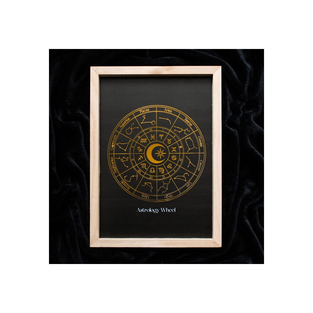 Black astrology wheel framed wall art print