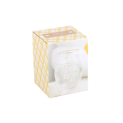 All Over Daisy Print Stemless Wine Glass