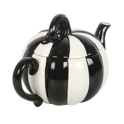 Black and White Striped Pumpkin Teapot
