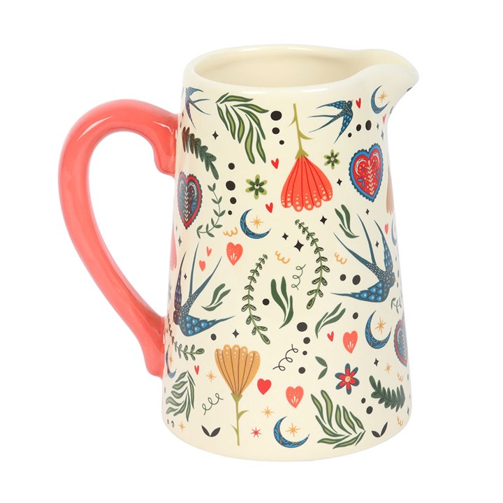 Cream Folk Print Ceramic Flower Jug