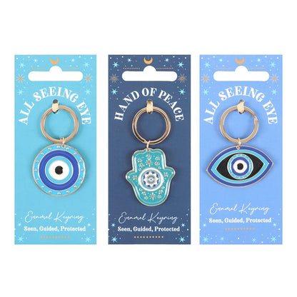 Set of 18 All Seeing Eye Keyrings on Display