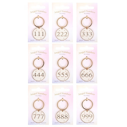 Set of 36 Angel Number Keyrings on Display