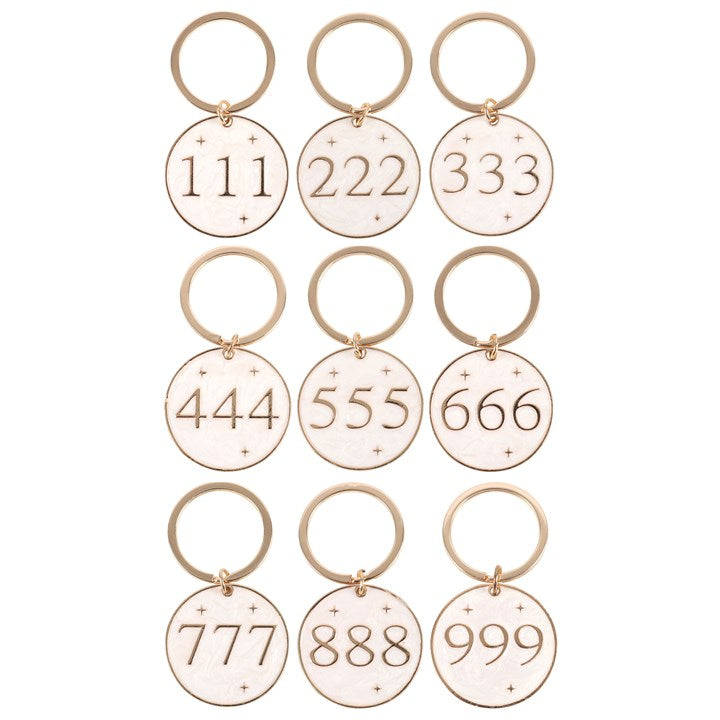 Set of 36 Angel Number Keyrings on Display