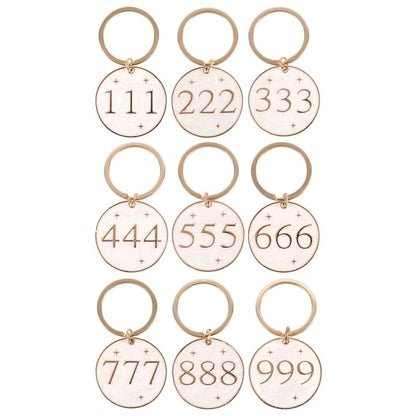 Set of 36 Angel Number Keyrings on Display