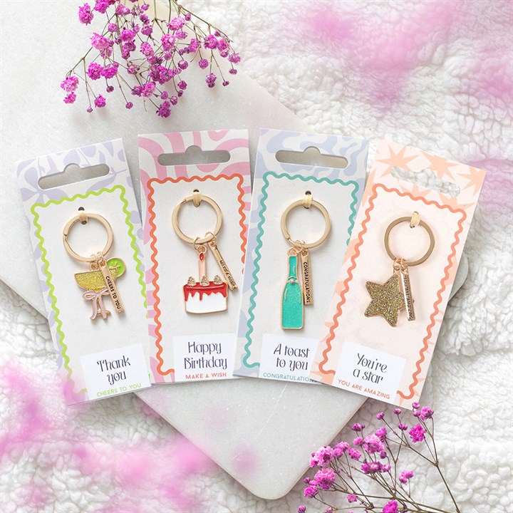 Set of 24 Celebration Keyrings on Display