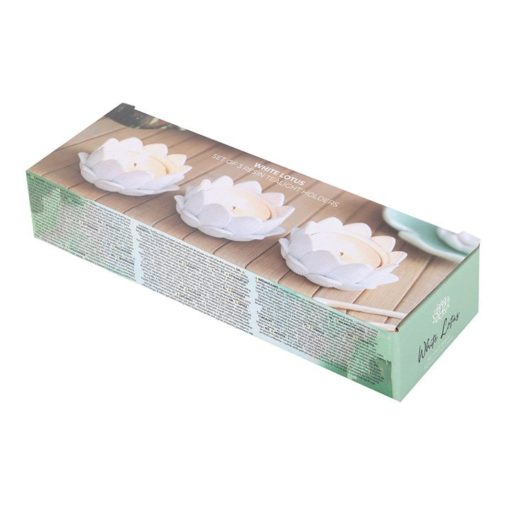 Set of 3 White Lotus Flower Tealight Holders