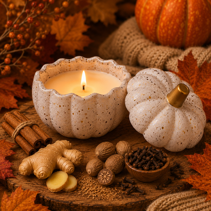 Smells Like Autumn Pumpkin Candle in White Speckled Jar