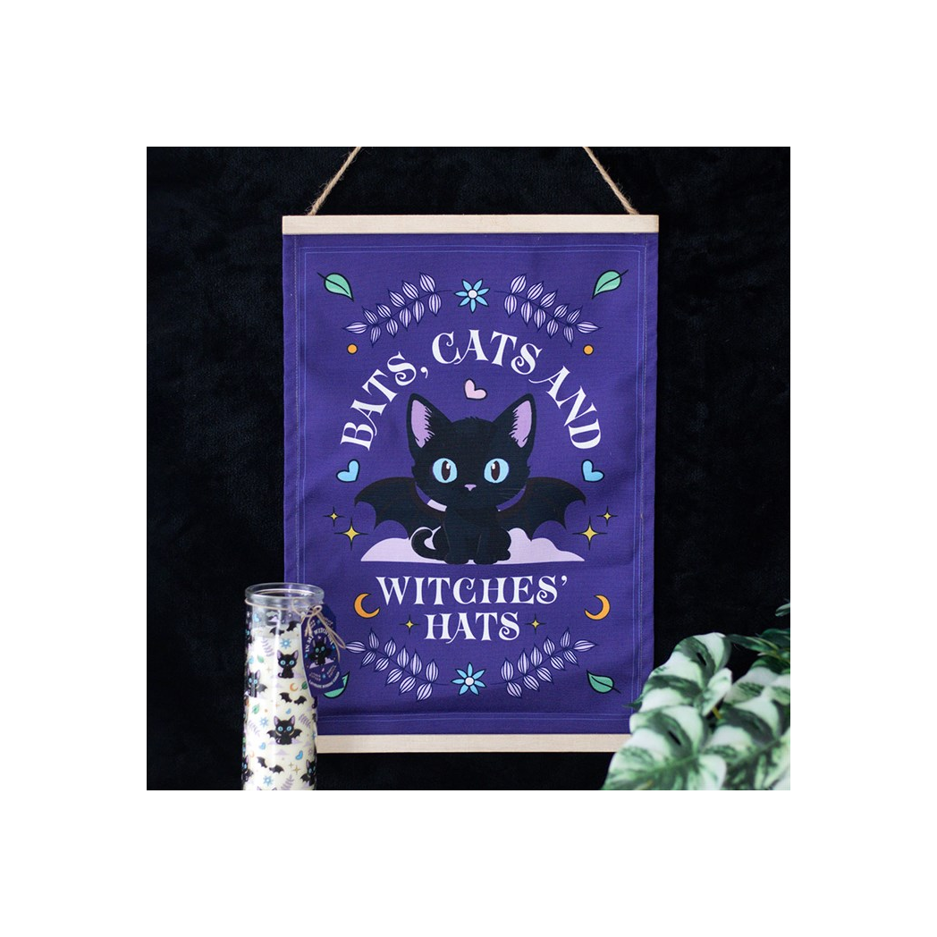 Bats, Cats and Witches Hats fabric wall hanging