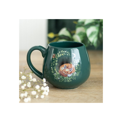 Green Sleeping Fox Rounded Mug
