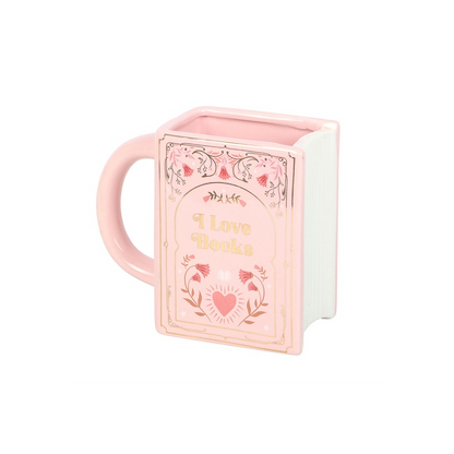I Love Books Pink Book Shaped Mug