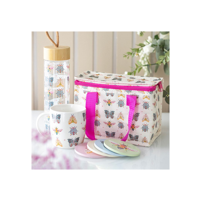 Floral Bug Print Glass Water Bottle